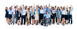 Large Group Of Multinational Business People Raising Arms